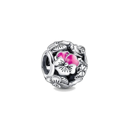 925 Silver Flower Bead Pendant for European Bracelet DIY Jewelry P986