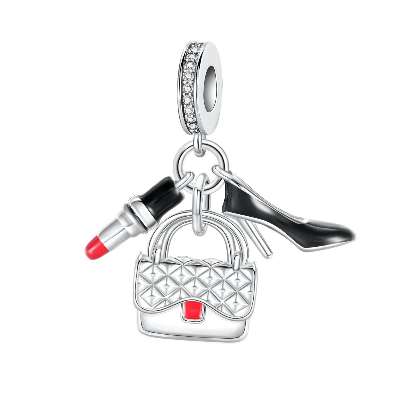 Romantic 925 Sterling Silver Lipstick Charm Pendant with Zircon for Womens Bracelets Necklaces DIY Jewelry Gift