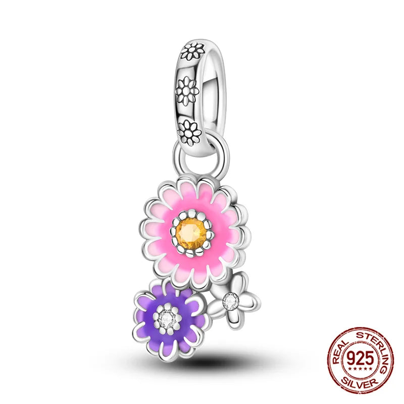 Elegant Sterling Silver Purple Flower Beads for DIY Jewelry and Charm Bracelets