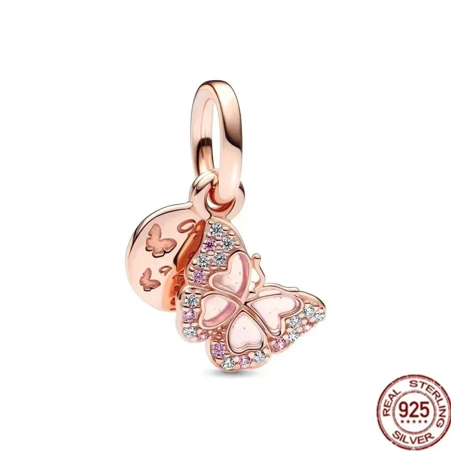 925 Silver Rose Gold Family Tree Heart Beads Charm for Women DIY Necklace Bracelet Jewelry Gift