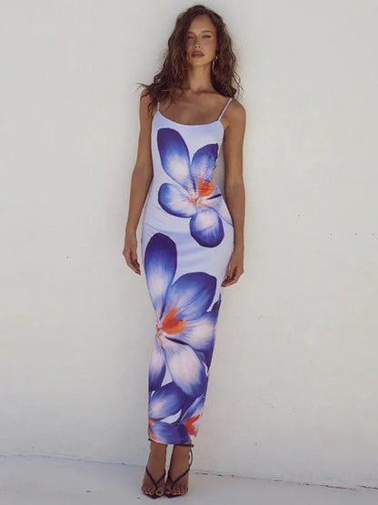 Mozision Floreal Print Long Dress For Women Gown Elegant Blue