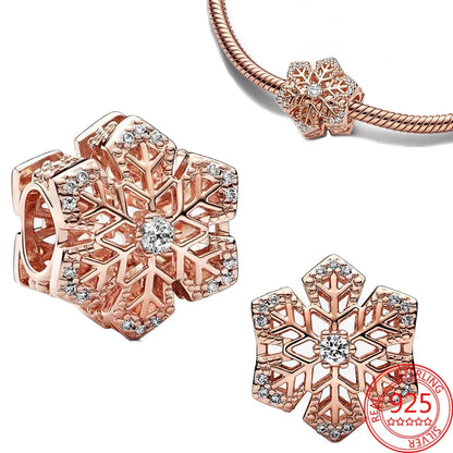 Original 925 Sterling Silver Rose Gold Snowflake Heart Fish Charms Beads for DIY Necklace and Bracelet Jewelry Gift