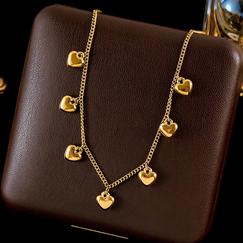 Ganemly Elegant 316L Stainless Steel Double Layer Pearl Necklace for Women 18K Gold Plated Waterproof Fashion Jewelry
