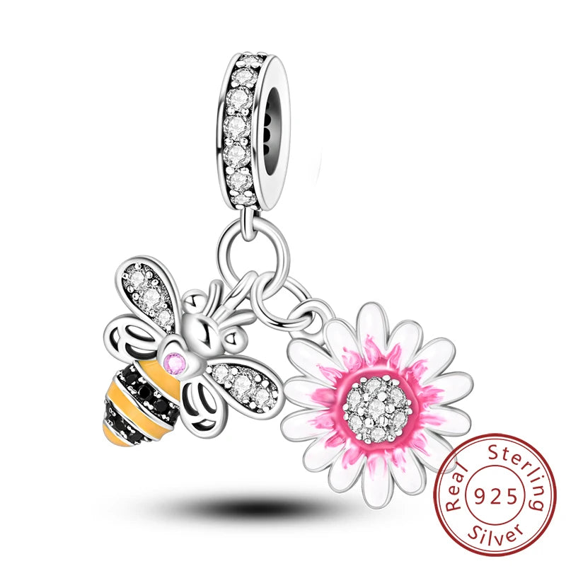 Glowing Firefly Butterfly Charm Bead 925 Sterling Silver Pendant for Bracelets KTC950
