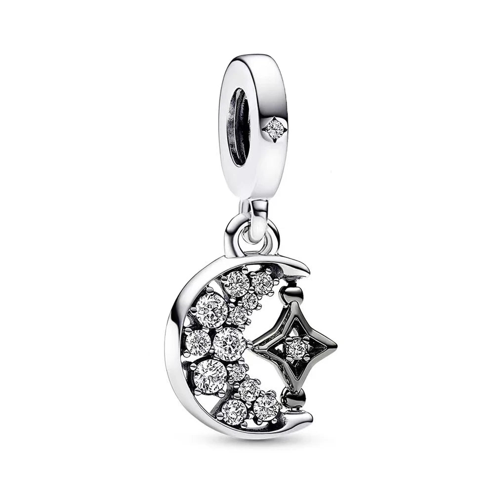 925 Sterling Silver Santa Elk Moon Star Bead Charm Cute