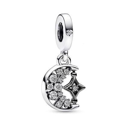 925 Sterling Silver Santa Elk Moon Star Bead Charm Cute