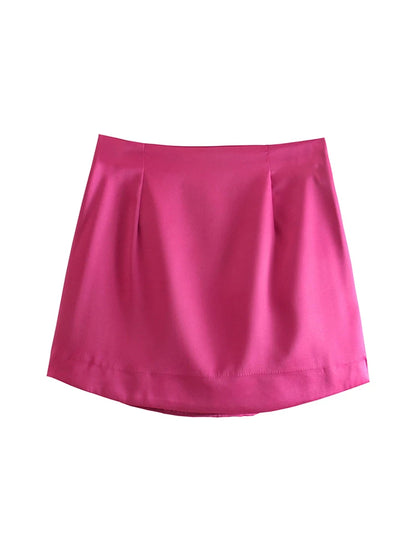 Women High Street Solid Color Side Zipper Sexy Mini Skirt