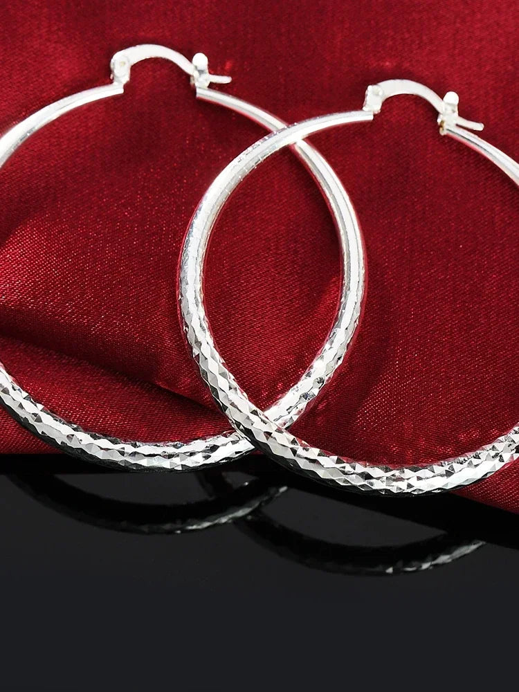 Sterling Silver 5CM Circle Hoop Earrings Elegant Women's Fashion Jewelry for Weddings and Holidays