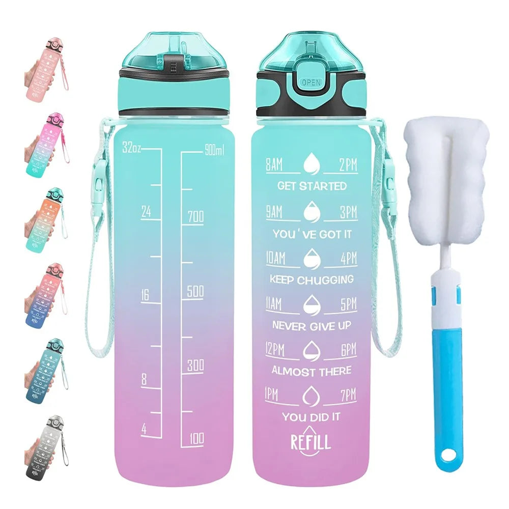 32 Oz Motivational Water Bottle With Straw And Strap