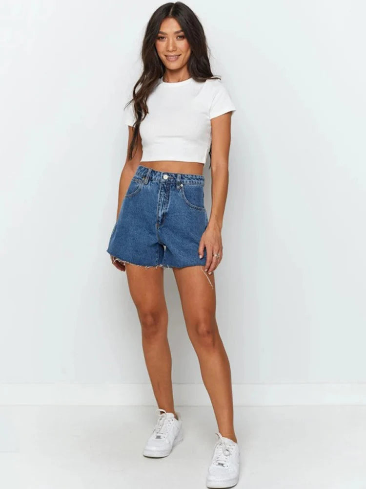 Dozw O Neck Knit Crop Top Women Ribbed Summer Tee Cute