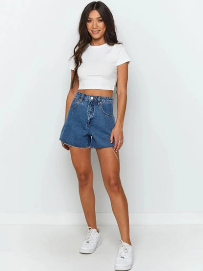 Dozw O Neck Knit Crop Top Women Ribbed Summer Tee Cute
