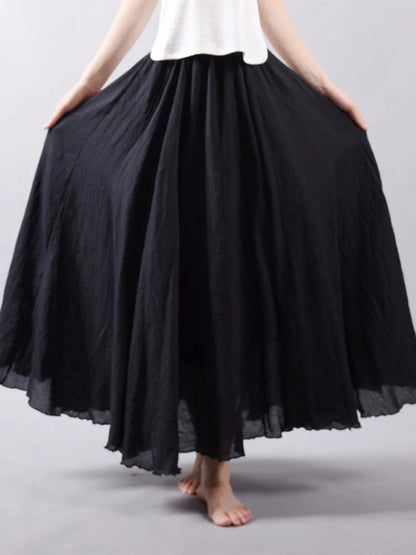 Elegant High Waist Linen Maxi Skirt Two Layer Summer Casual