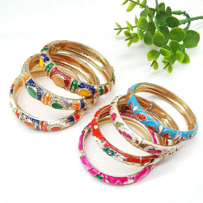 Vintage Chinese Cloisonne Peony Enamel Bangle Set for Women