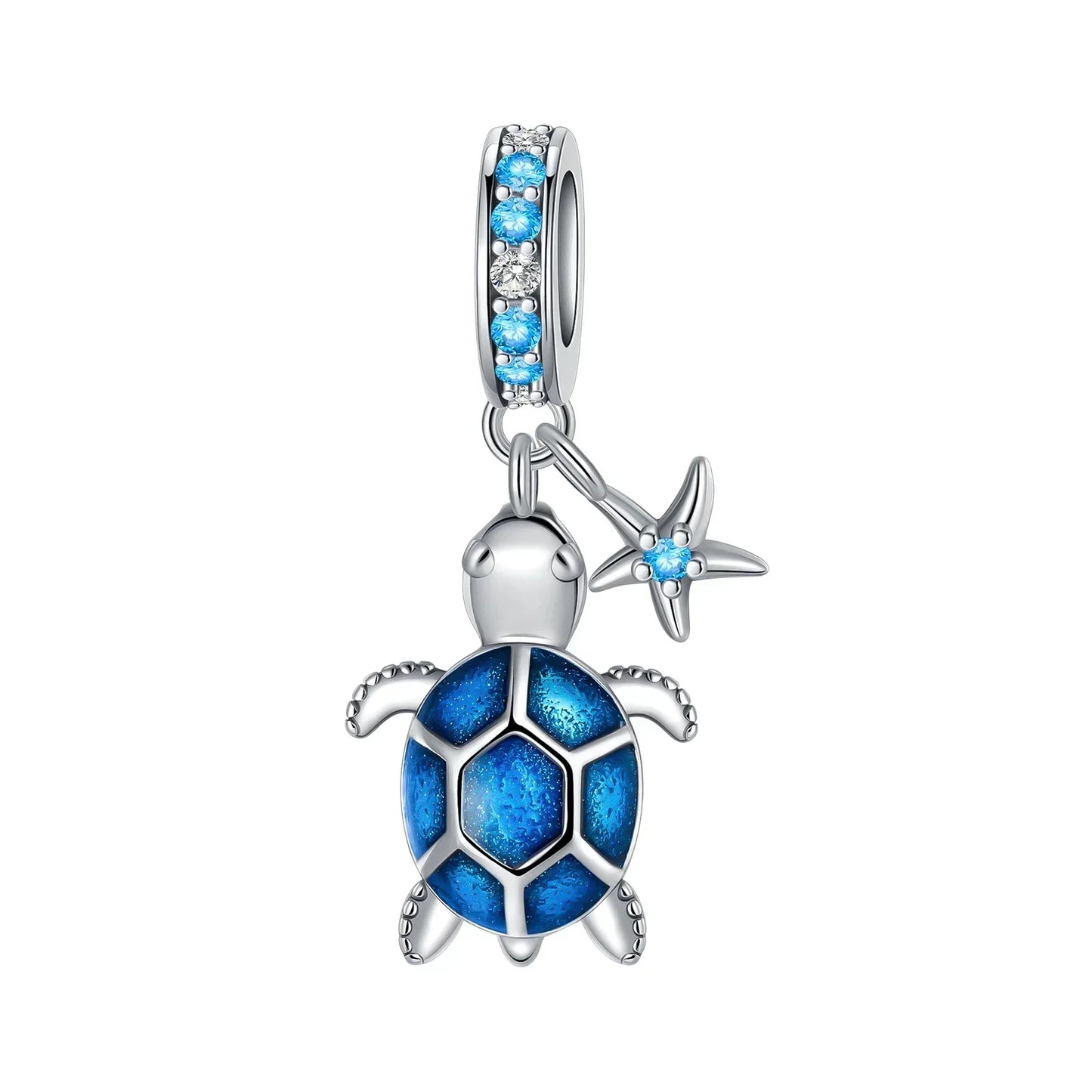 Summer Murano Glass Sea Turtle Dangle Charm Colorful Crystal Zircon Pendant 925 Sterling Silver Fine Jewelry for Original Bracelets