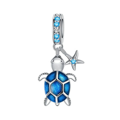 Summer Murano Glass Sea Turtle Dangle Charm Colorful Crystal Zircon Pendant 925 Sterling Silver Fine Jewelry for Original Bracelets