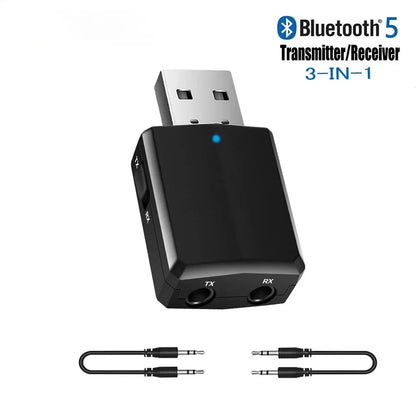 CMAOS Bluetooth 5.0 3 in 1 USB Transmitter Receiver Adapter with 3.5mm AUX for TV PC Headphones and Home Stereo Audio