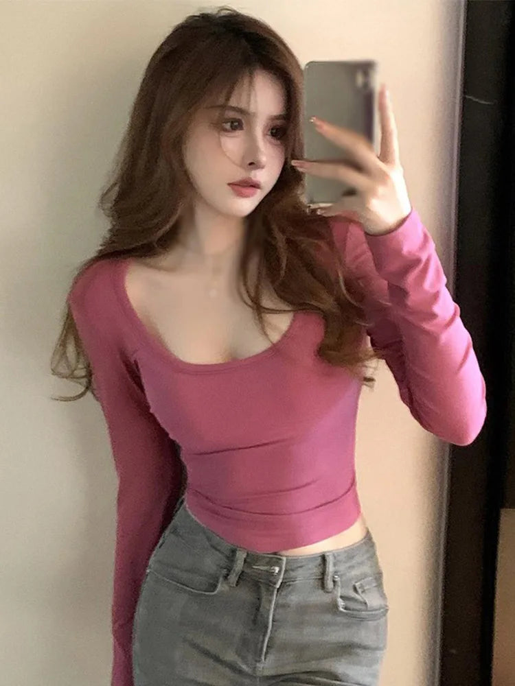 Women Base Layer Top Long Sleeve U Neck Casual Shirt