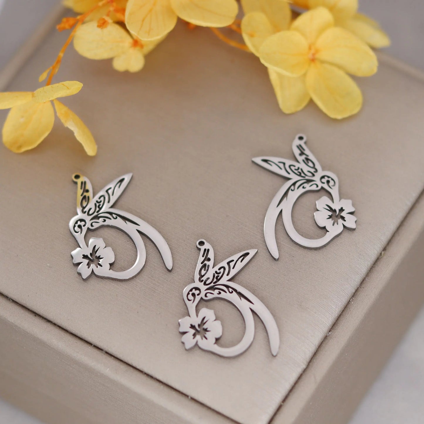 Elegant DIY Amulet Set: Phoenix Bird, Hummingbird, Snake Charms in Stainless Steel for Jewelry Making