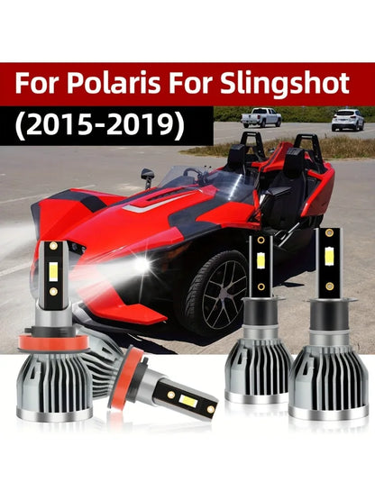 4pcs H3 H8 H9 H11 LED Headlight Bulbs for Polaris Slingshot 2015 to 2019 High Low Beam 6000K White Plug and Play 12 to 24 Volt