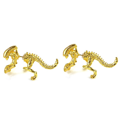 Alien Dinosaur 3D Black Stud Earrings for Women Unique Animal Jewelry Gifts