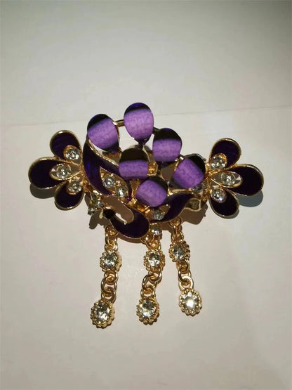 Elegant Red Crystal Flower Bow Hairpin With Vintage Blue Rhinestones