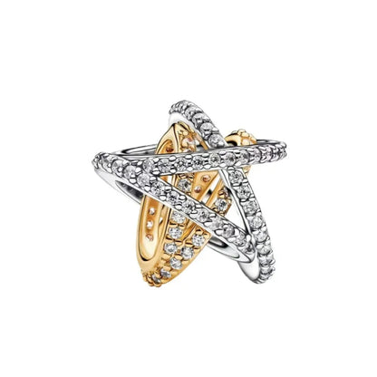 925 Silver Golden Rose Bow Beads Sun and Moon Pendant for European Original Bracelet DIY Exquisite Jewelry Accessories