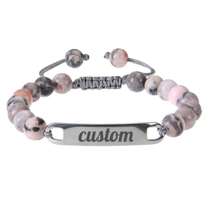 Personalized Custom Name ID Bracelet Handmade Natural Stone Braided Unisex Gift