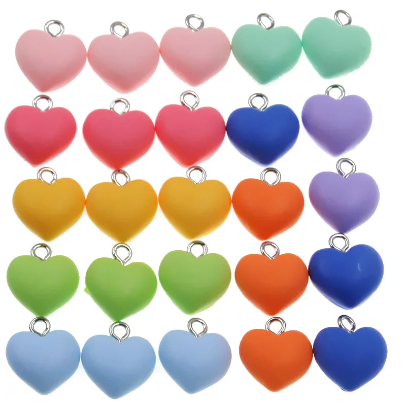 Sweet Bell 9 Color Resin Heart Charms Set for DIY Jewelry and Accessories