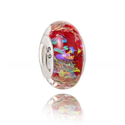 925 Sterling Silver Murano Glass Rainbow Snowflakes Stars Charm for Women Bracelet DIY Jewelry