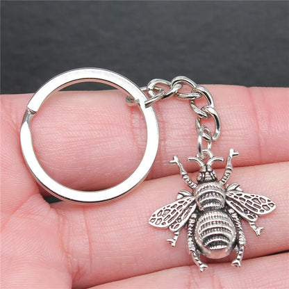 Vintage Bee Pendant Keychain for Men in Antique Bronze and Silver