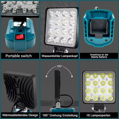 For Makita 14.4V 18V Li Ion Battery Lantern 3 Inch Cordless LED Work Light Camping Emergency Spotlight