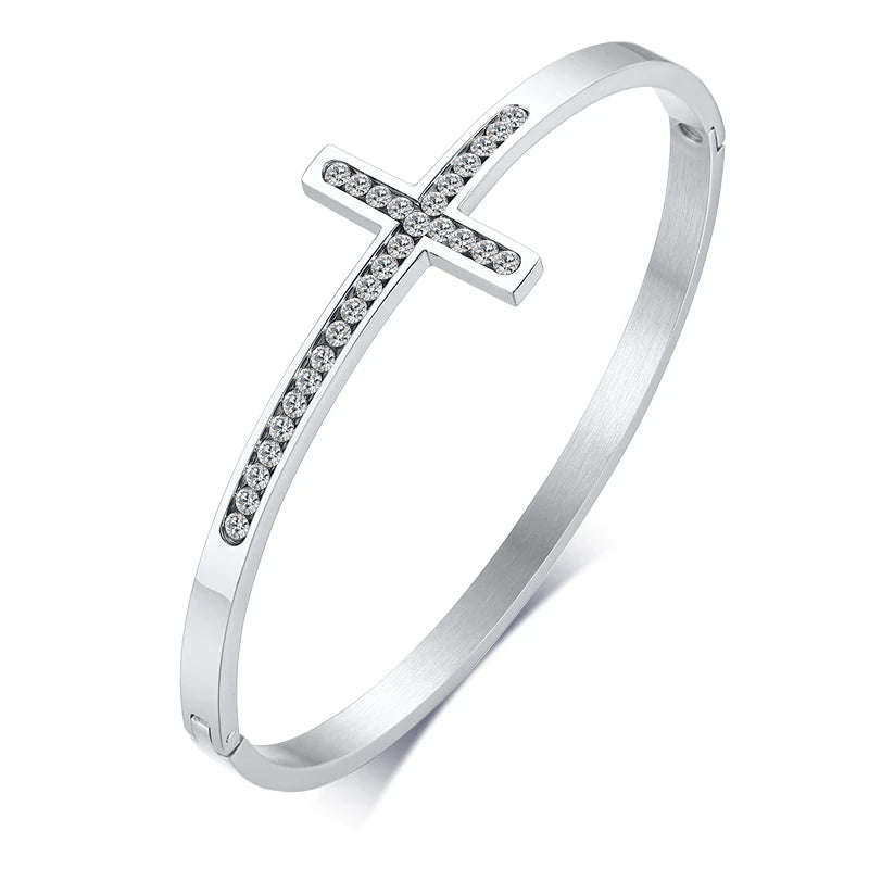 Elegant Crystal Cross Cuff Bracelets for Women and Girls - Perfect Friendship Jewelry Gift