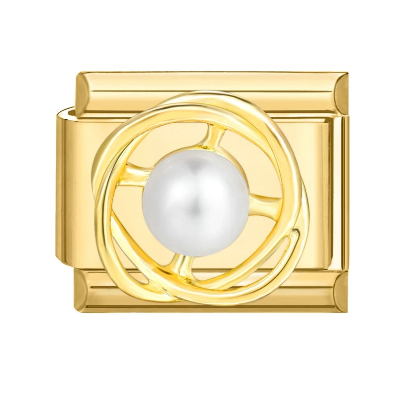 Golden 3D Bow Crown Flowers Pearl Charms for 9mm Italian Bracelet Stainless Steel DIY Jewelry