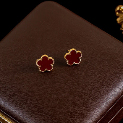 Ganemly 316L Stainless Steel Four Color Five Leaf Clover Flower Jewelry Set for Women