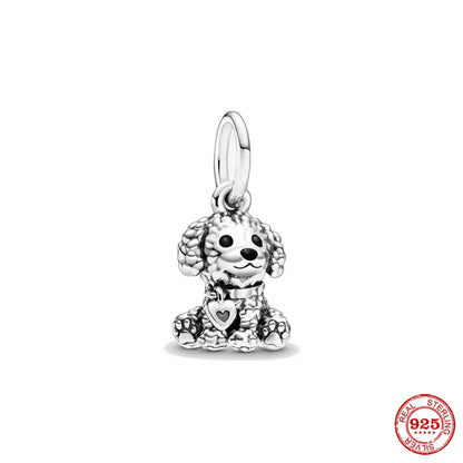 Sterling Silver Paw Print and Bone Charm Bead for Pet Bracelet Jewelry B408