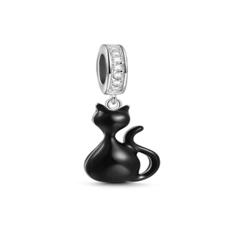Exquisite 925 Silver Cat Claw Pendant Beads with Safety Chain for European Bracelets B2803