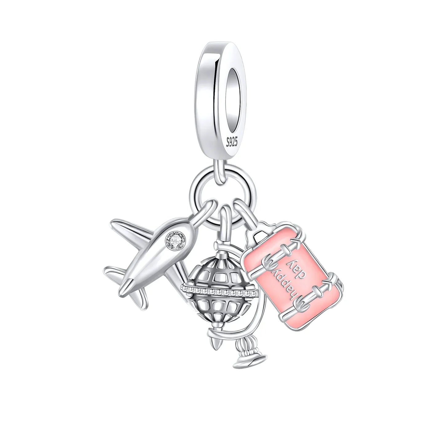 Romantic 925 Sterling Silver Pink Lipstick Heart Bow Rose Flower Zircon Charm Bead for DIY Bracelet Jewelry Gift