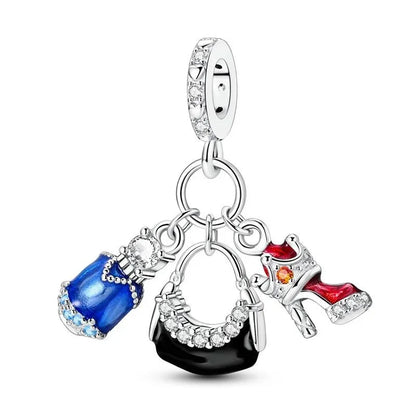 Romantic 925 Sterling Silver Lipstick Charm Pendant with Zircon for Womens Bracelets Necklaces DIY Jewelry Gift