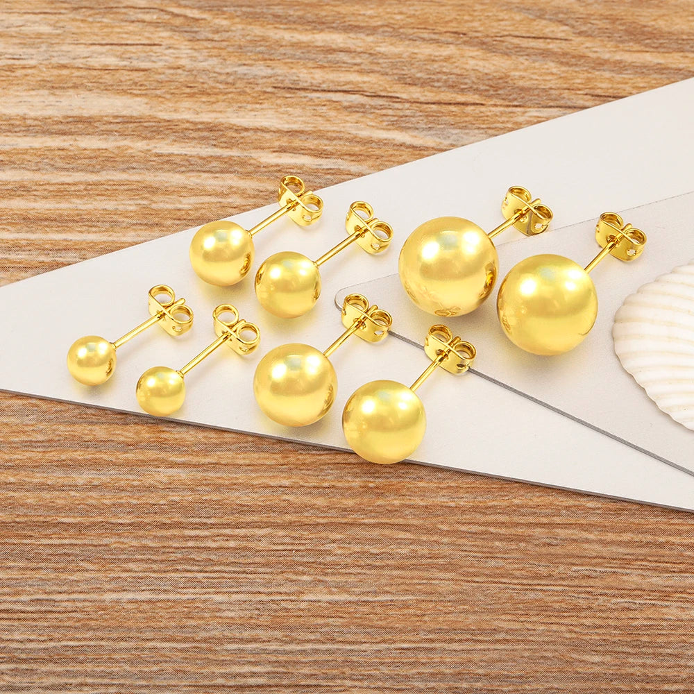 Nidin Simple Fashion Gold Ball Shape Stud Earrings Available in 6MM 8MM 10MM 12MM Perfect for Women and Girls