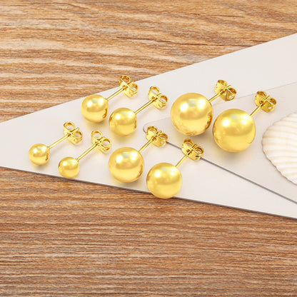 Nidin Simple Fashion Gold Ball Shape Stud Earrings Available in 6MM 8MM 10MM 12MM Perfect for Women and Girls