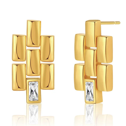 2023 Geometric Metal Splicing Women's Stud Earrings with Zircon Accent Fashion Jewelry Accessories