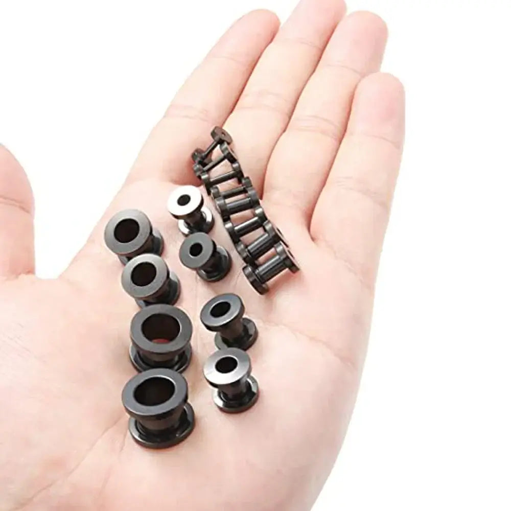 Screw Fit Ear Gauges Surgical Steel Tunnel Expander Earrings Set Black