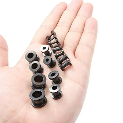 Screw Fit Ear Gauges Surgical Steel Tunnel Expander Earrings Set Black