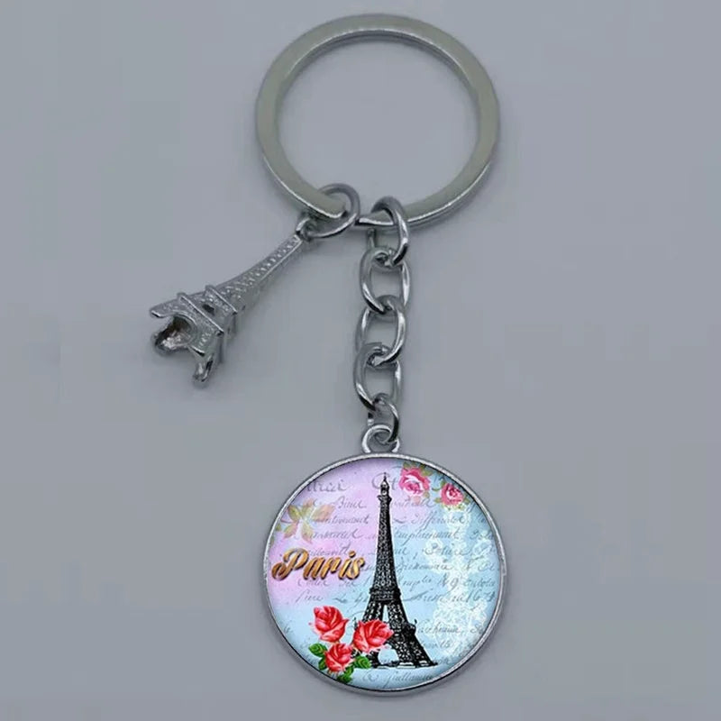 Paris Eiffel Tower Glass Pendant Keychain for Women with Artistic Design