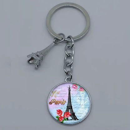 Paris Eiffel Tower Glass Pendant Keychain for Women with Artistic Design