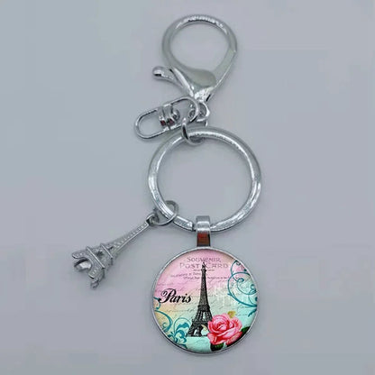 Paris Eiffel Tower Glass Pendant Keychain for Women with Artistic Design