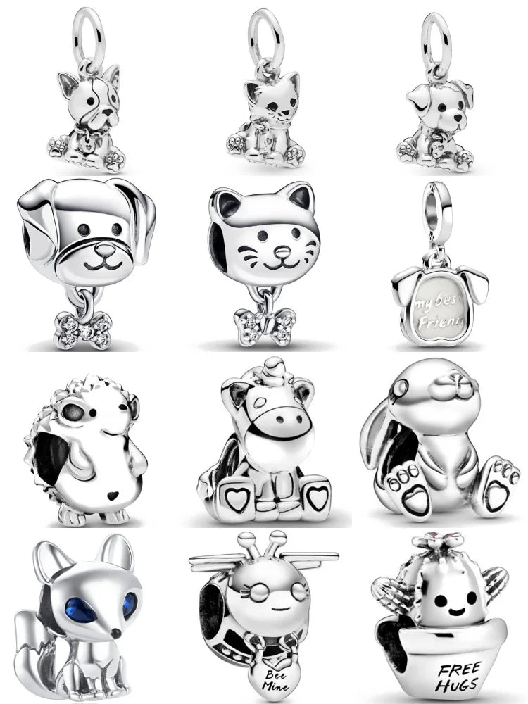 European 925 Sterling Silver Animal Series Charms Beads for Dog Cat Snake Rabbit Jewelry Fit for Bracelets and Necklaces for Women