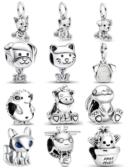 European 925 Sterling Silver Animal Series Charms Beads for Dog Cat Snake Rabbit Jewelry Fit for Bracelets and Necklaces for Women