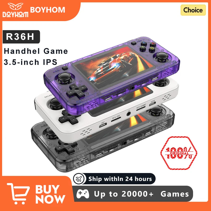 BOYHOM R36H RK3326 Retro Handheld Game Console Open Source Linux 3.5 Inch IPS Portable 64GB 128GB 15000 Plus Games