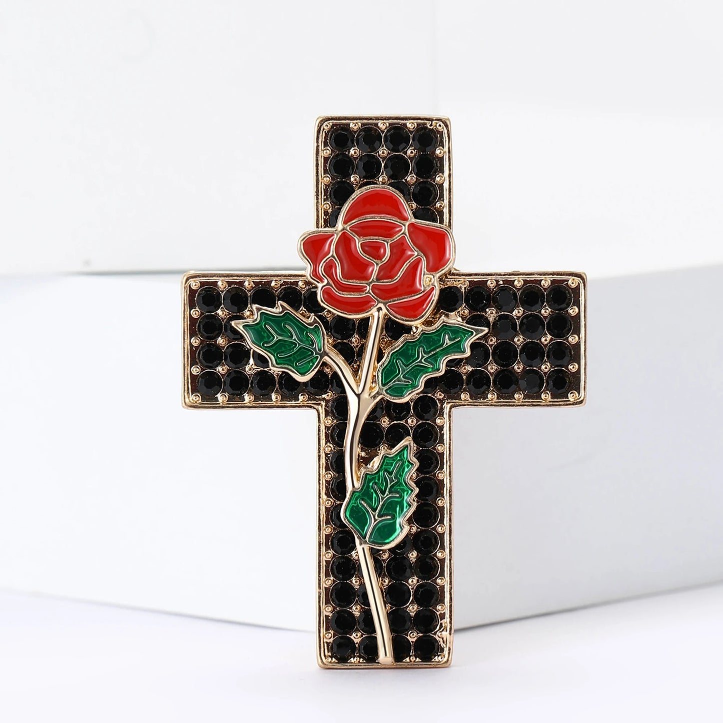 Rhinestone Cross Brooches for Women Stylish Floral Pins Perfect for Parties and Gifts